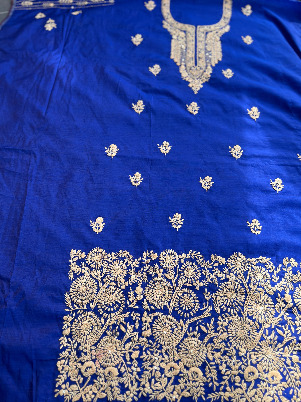 Royal Blue Hand-Embroidered Chanderi Silk