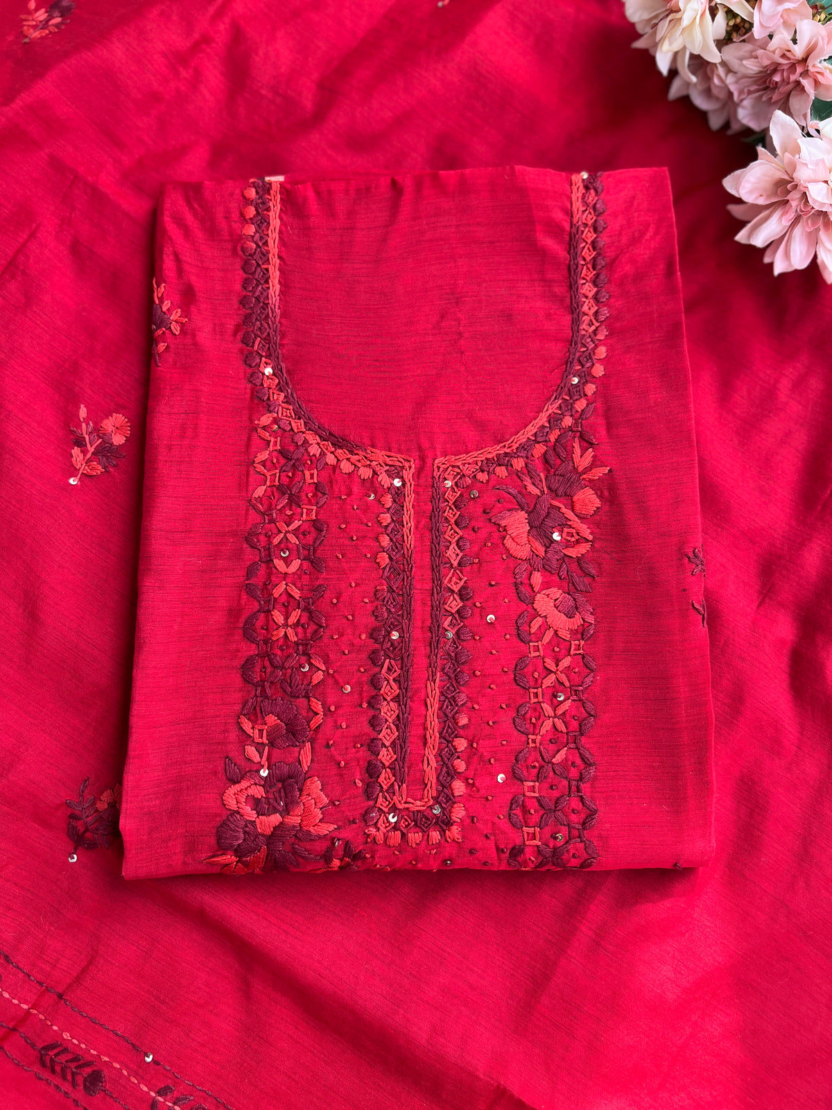 Red Floral Hand Embroidery Suit