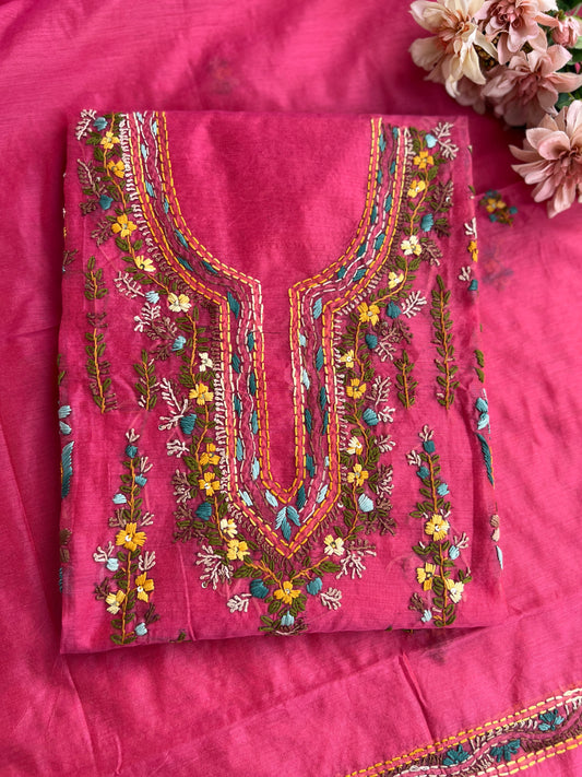 Blush Pink Chanderi Silk Floral Hand Embroidery Set