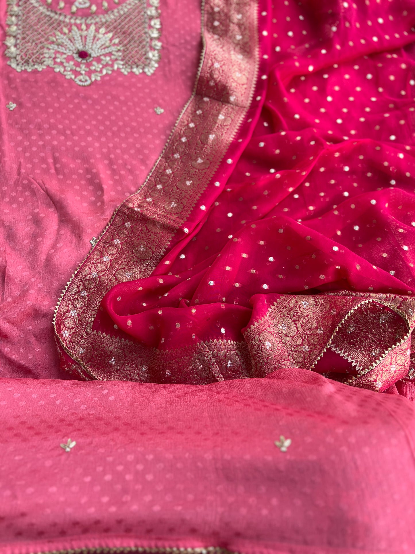 Handcrafted Neck Design with Luxurious Banarasi Boota Dupatta