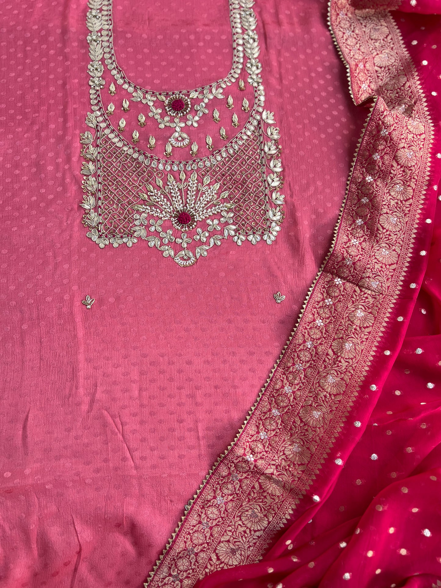 Handcrafted Neck Design with Luxurious Banarasi Boota Dupatta