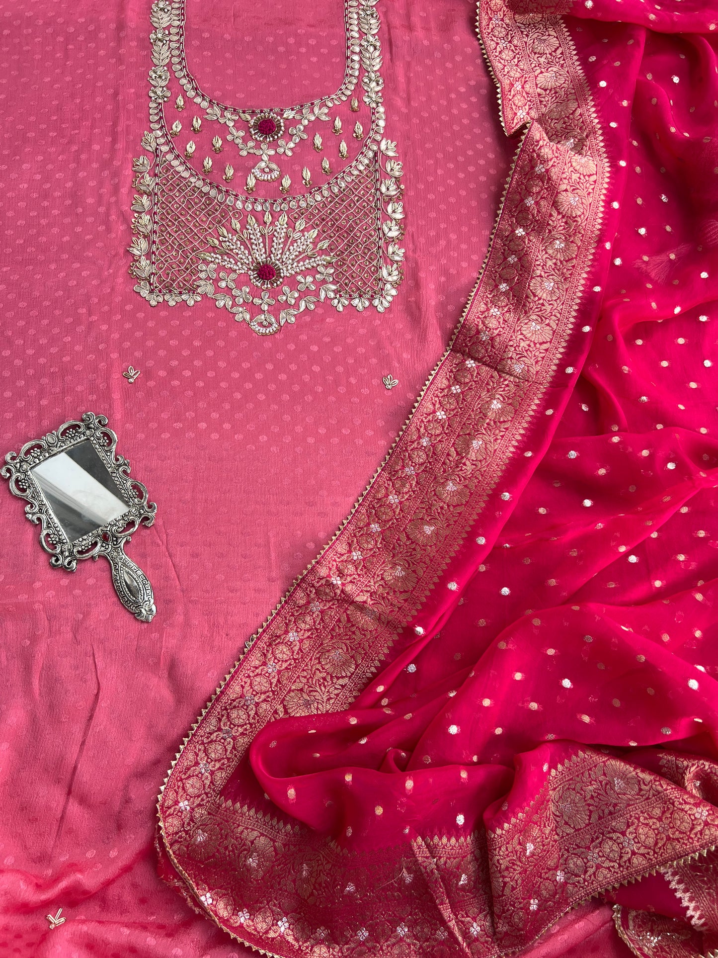 Handcrafted Neck Design with Luxurious Banarasi Boota Dupatta