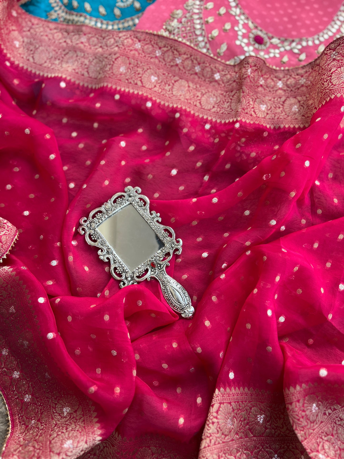 Handcrafted Neck Design with Luxurious Banarasi Boota Dupatta
