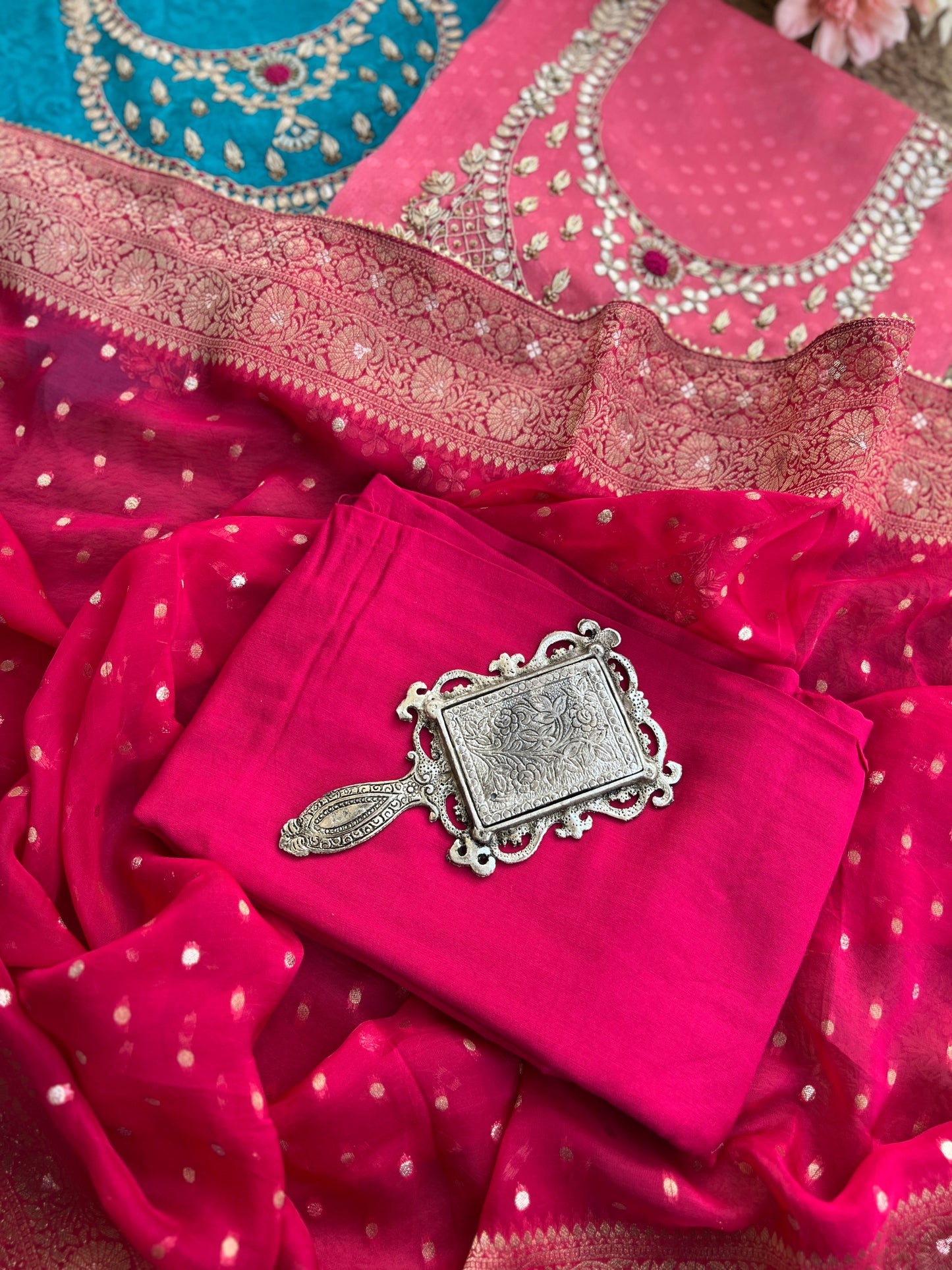 Handcrafted Neck Design with Luxurious Banarasi Boota Dupatta