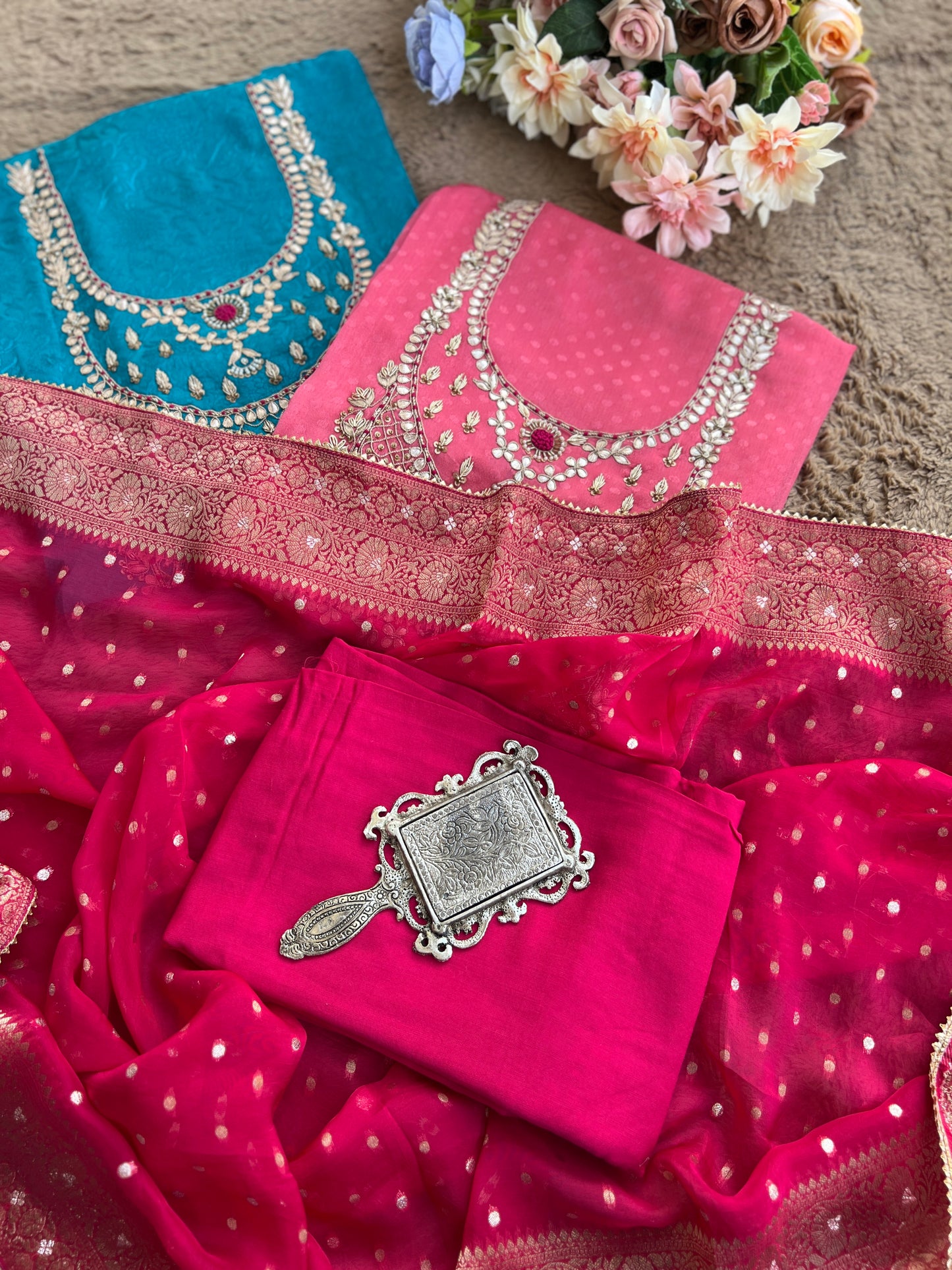 Handcrafted Neck Design with Luxurious Banarasi Boota Dupatta
