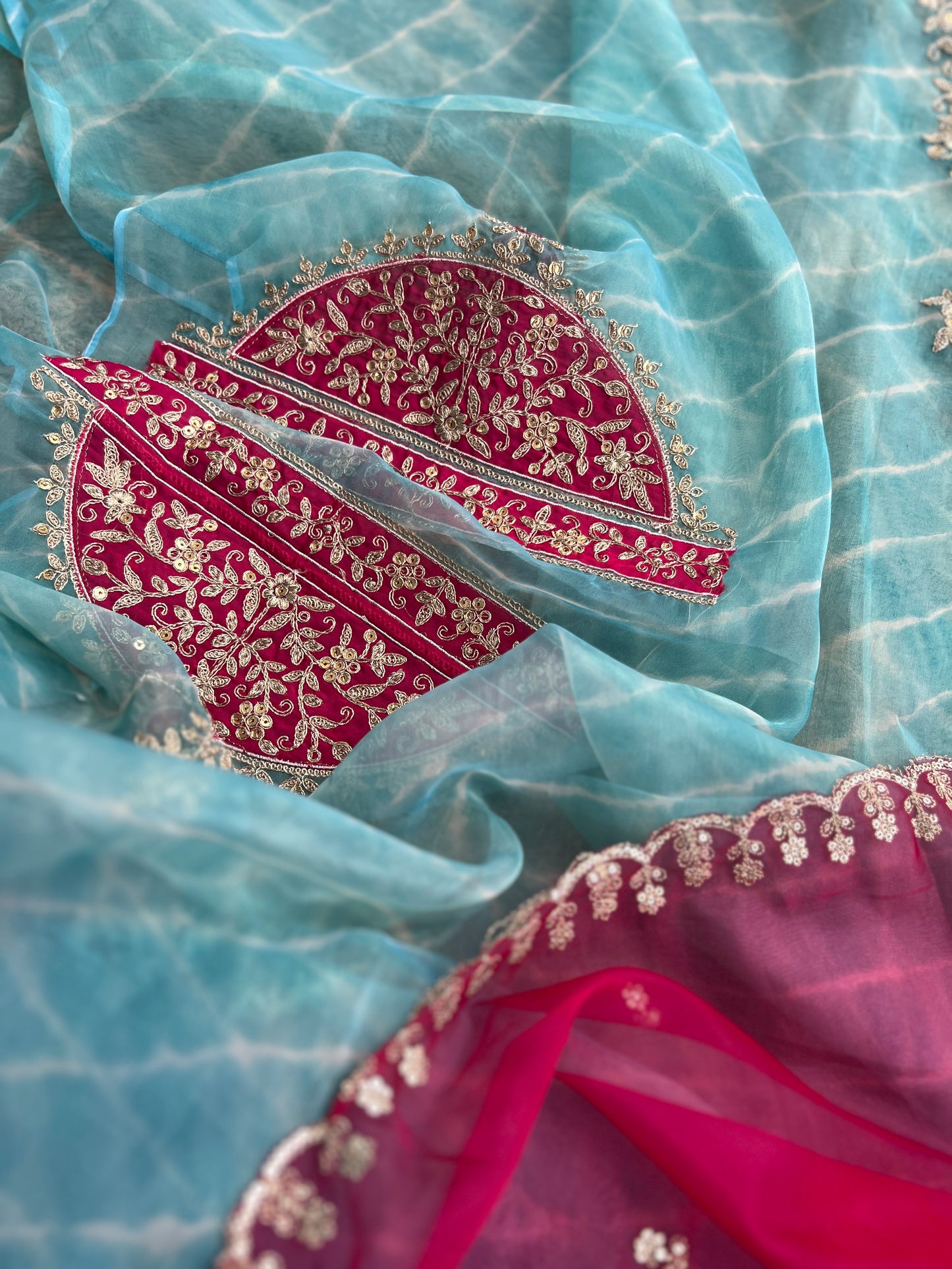 Laheriya Embroidered Beauty with Organza Dupatta