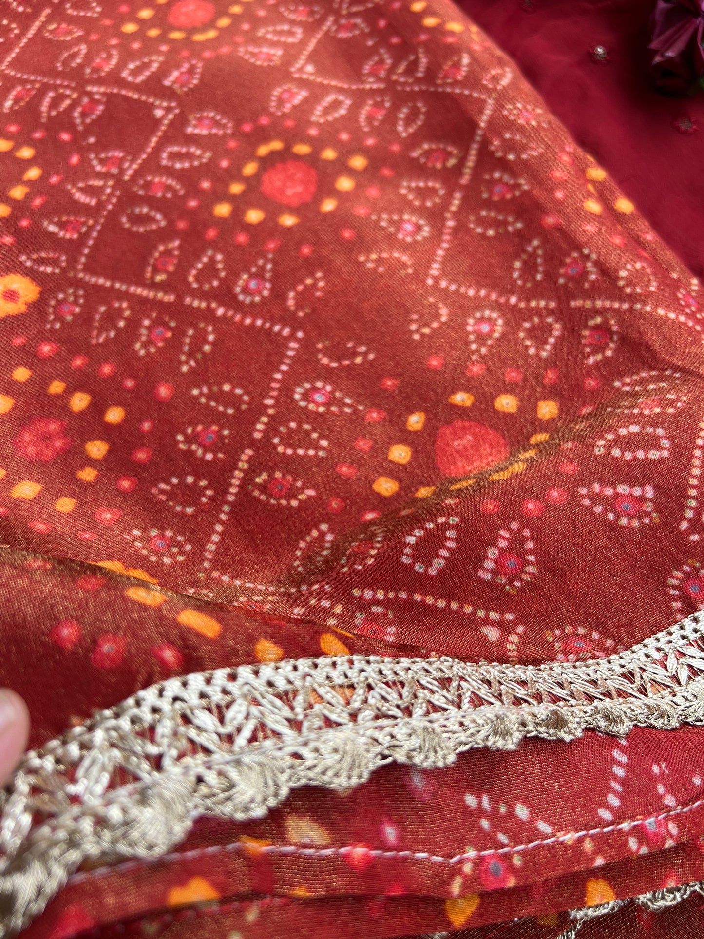 Elegant Rust Shimmer Silk Shirt with Handcrafted V-Neck
