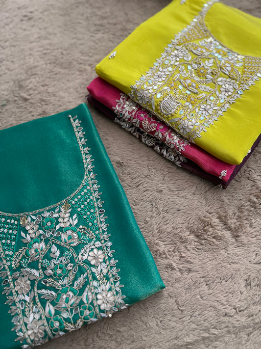 Royal Shimmer Silk Suit with Exquisite Zardozi & Gota Handwork