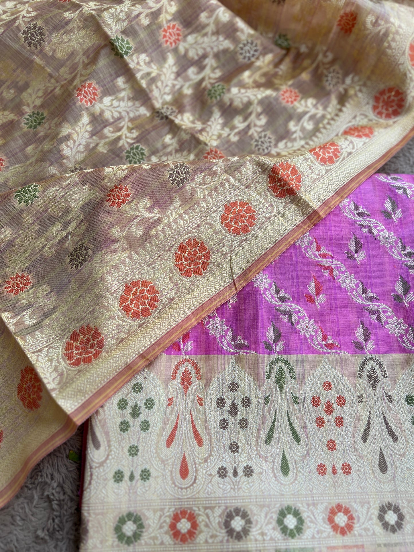 Handwoven Banarasi Elegance in Pink & Beige