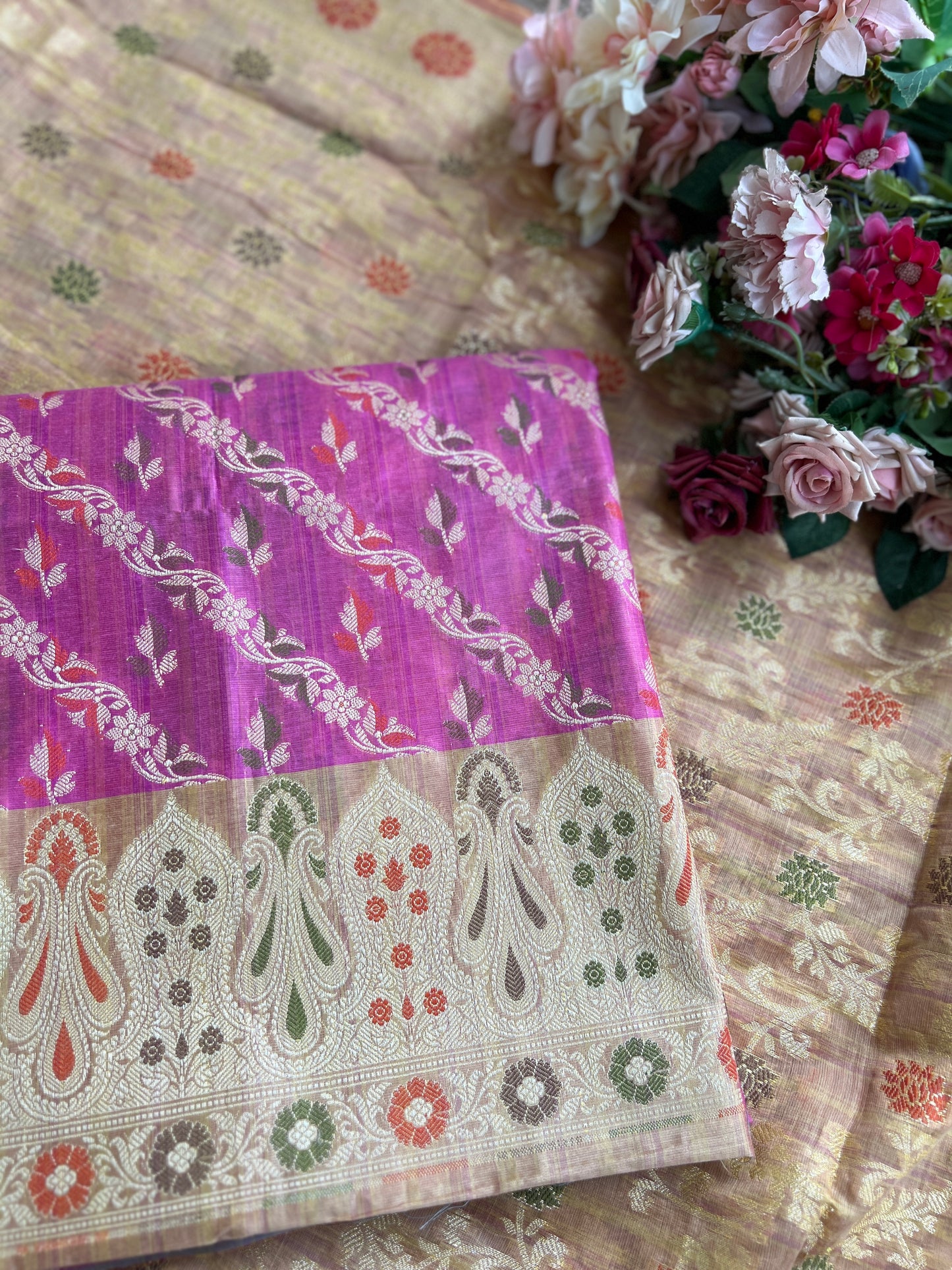 Handwoven Banarasi Elegance in Pink & Beige