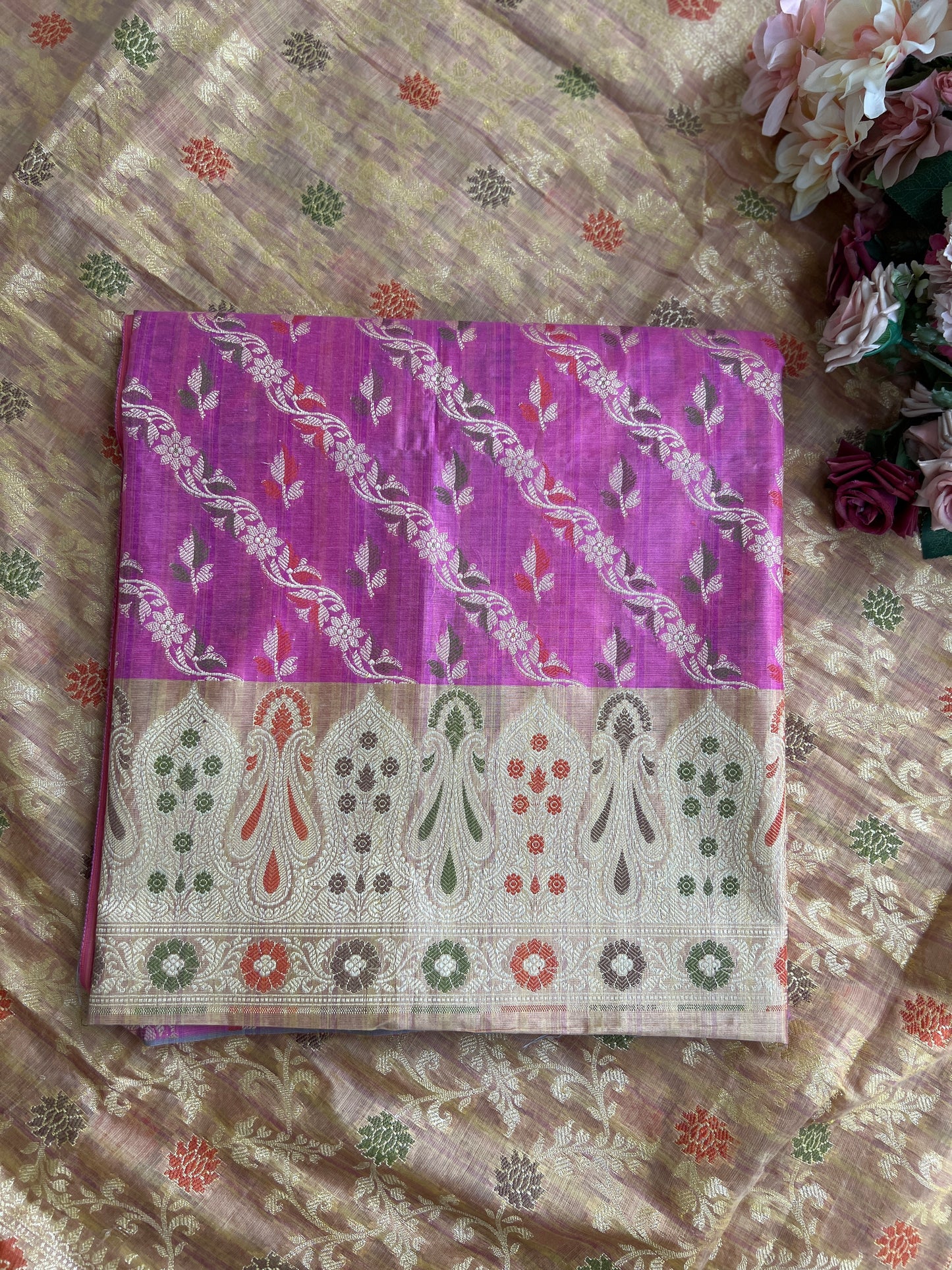 Handwoven Banarasi Elegance in Pink & Beige