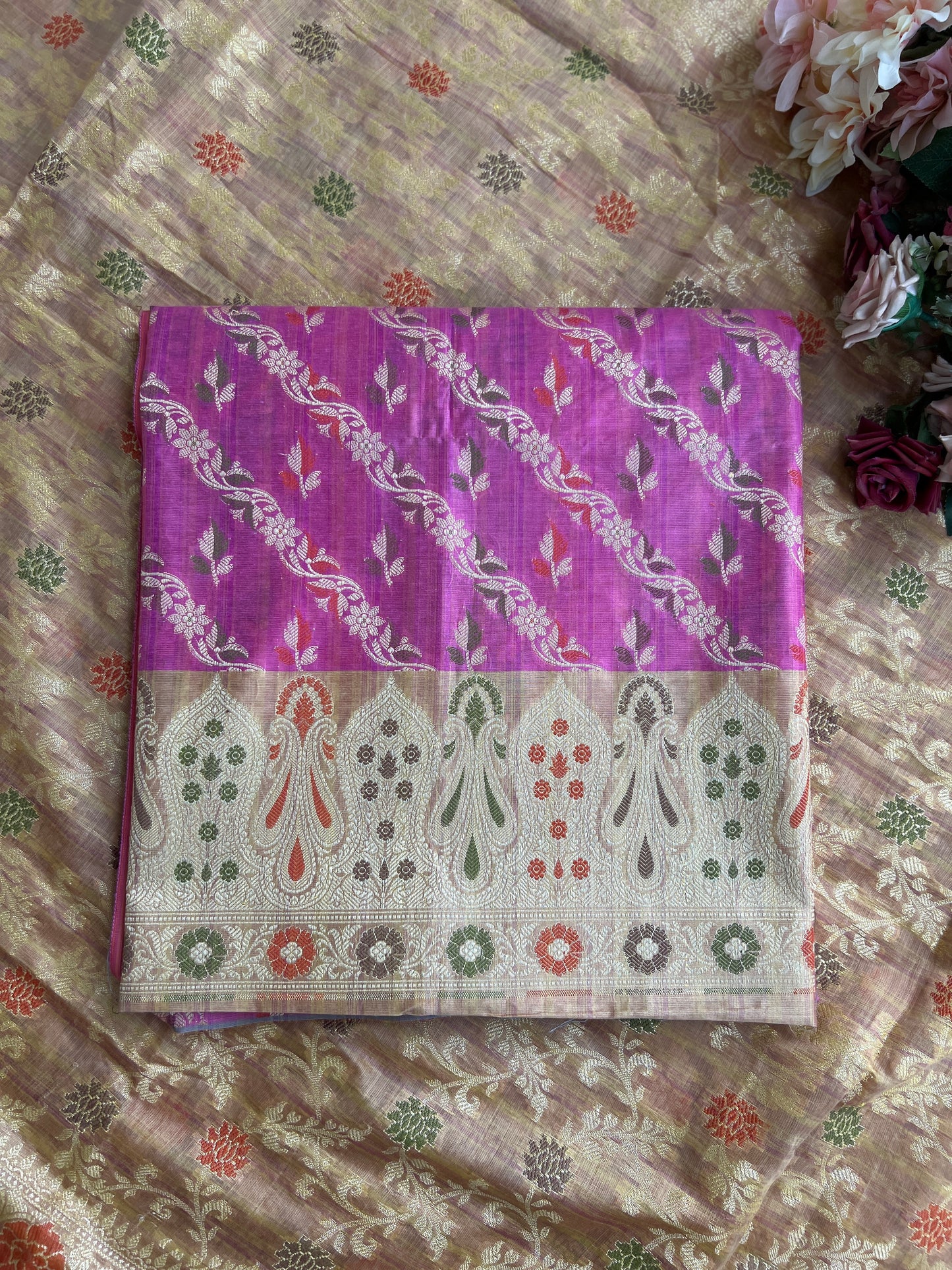 Handwoven Banarasi Elegance in Pink & Beige