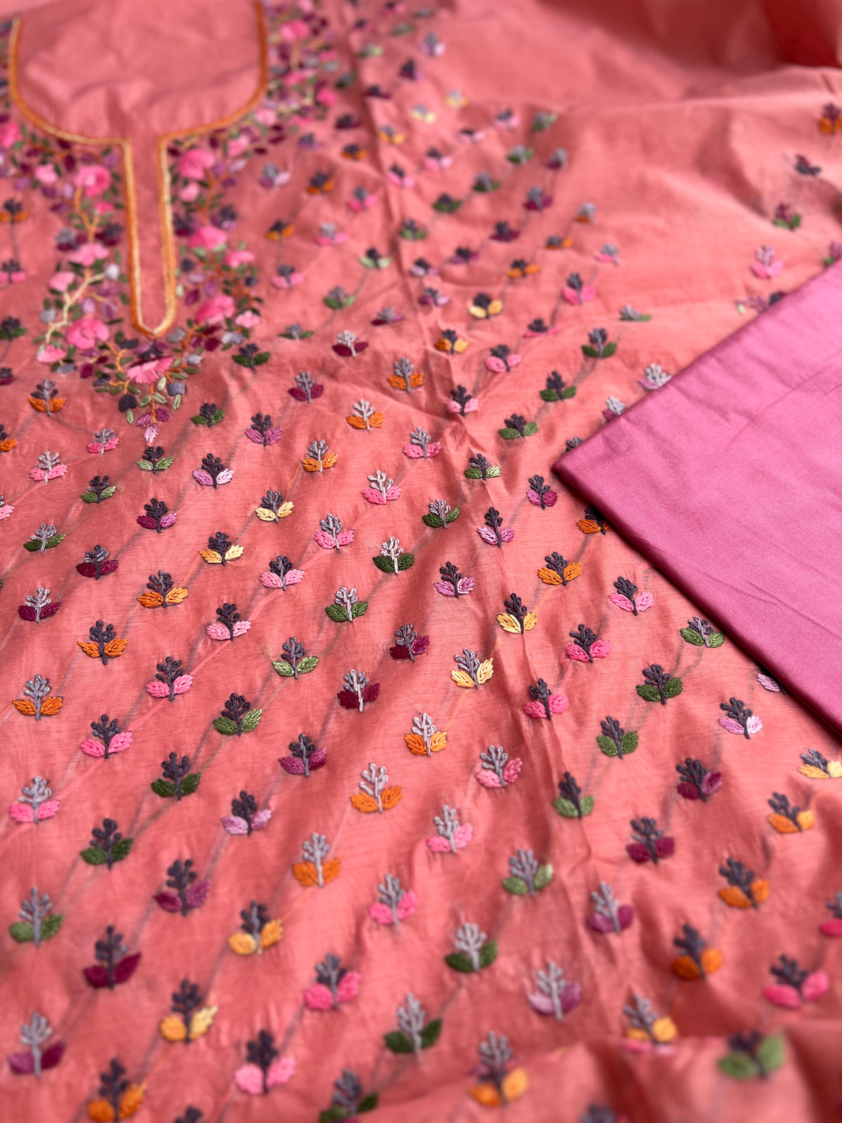 Dusty Pink Floral Resham Handcrafted Suit