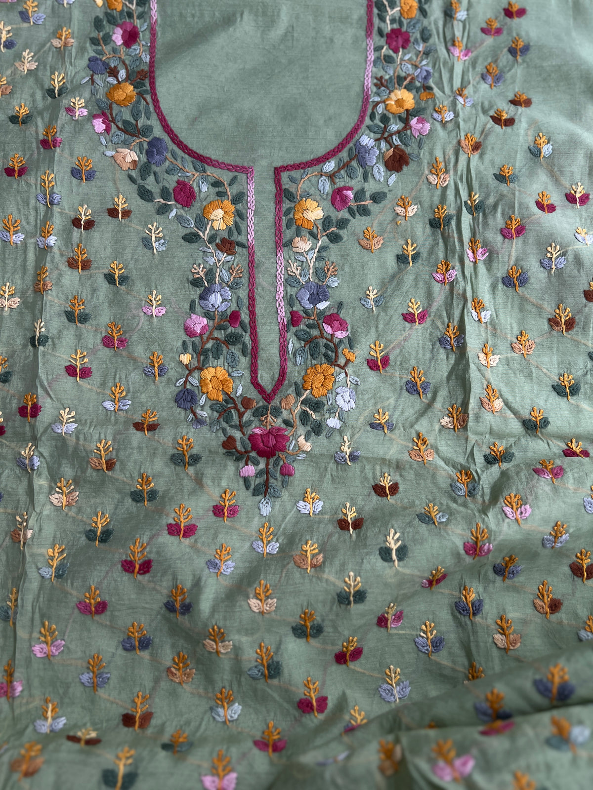 Mint Bloom Resham Handcrafted Chanderi Suit
