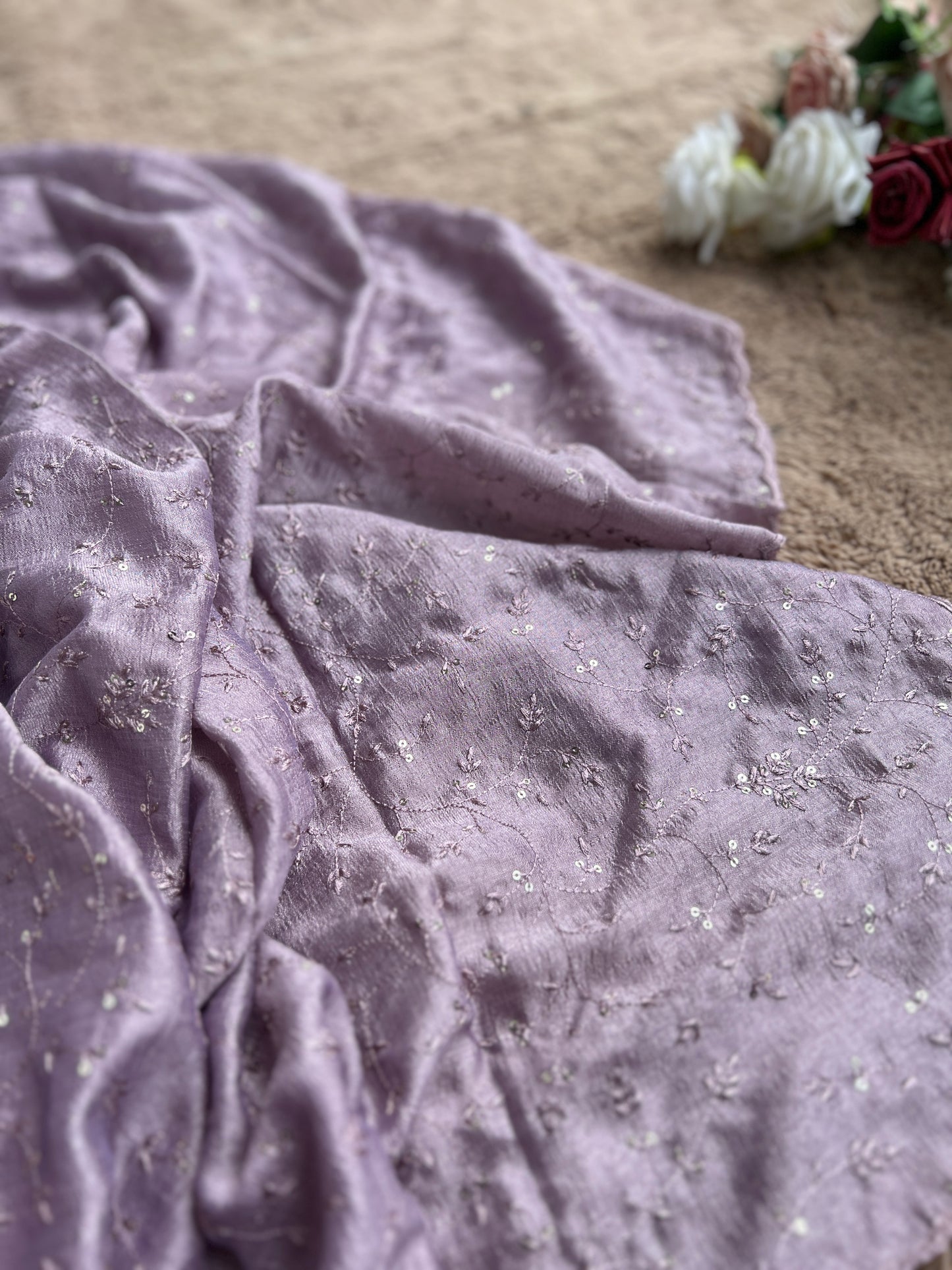White Crushed Butter Silk Embroidered salwar suit