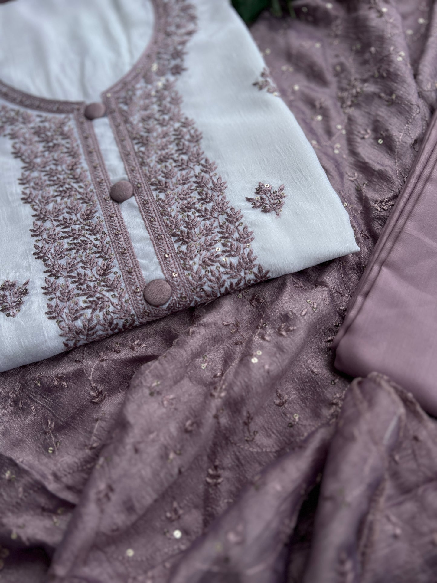 White Crushed Butter Silk Embroidered salwar suit