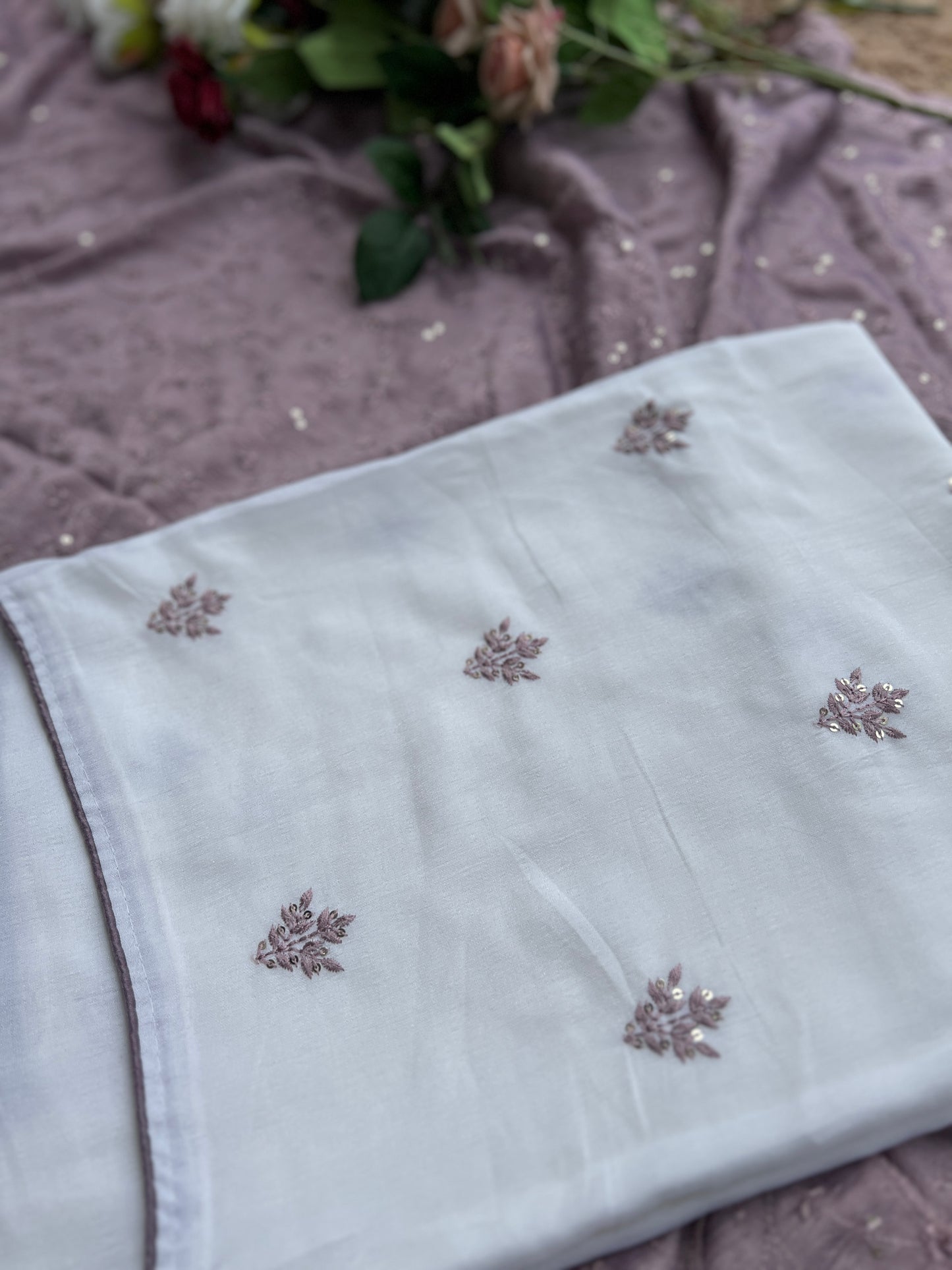 White Crushed Butter Silk Embroidered salwar suit