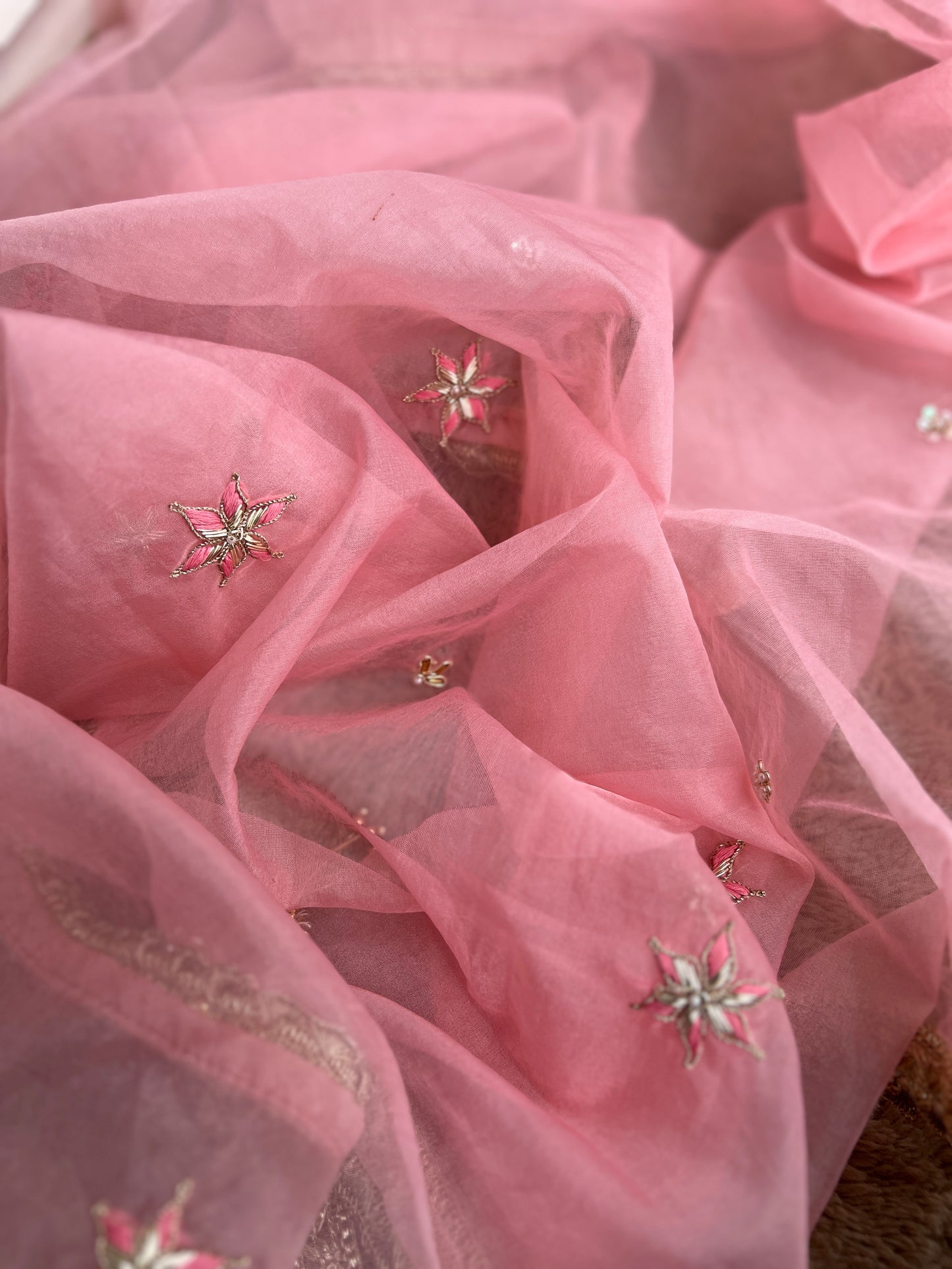 Pink Organza Handwork Salwar Suit