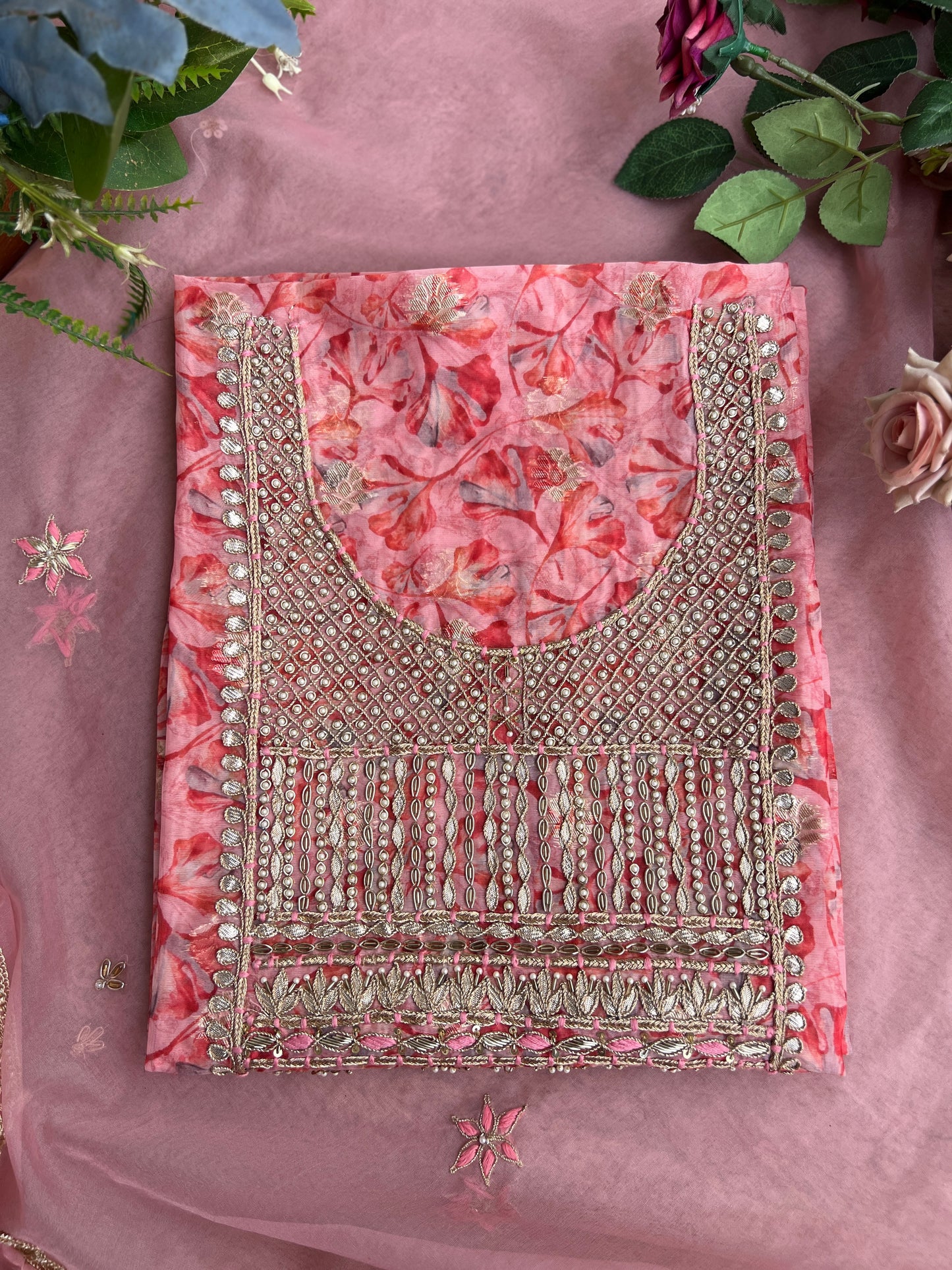 Pink Organza Handwork Salwar Suit