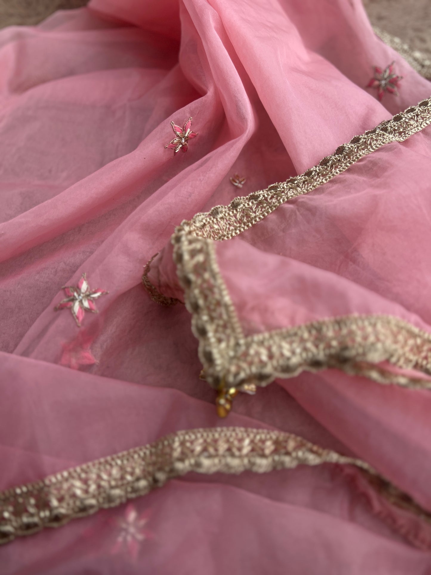 Pink Organza Handwork Salwar Suit
