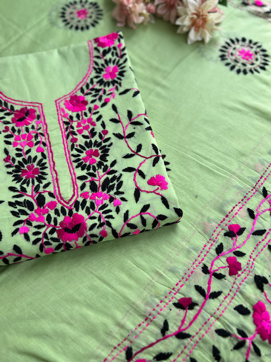 Mint Green Floral Embroidered Cotton Suit