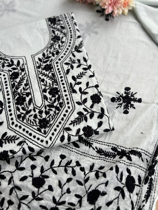 Steel Grey & Black Floral Embroidered Suit