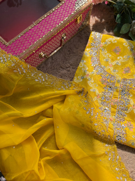 Sunshine Banarasi Elegance with Kalkatta Handwork