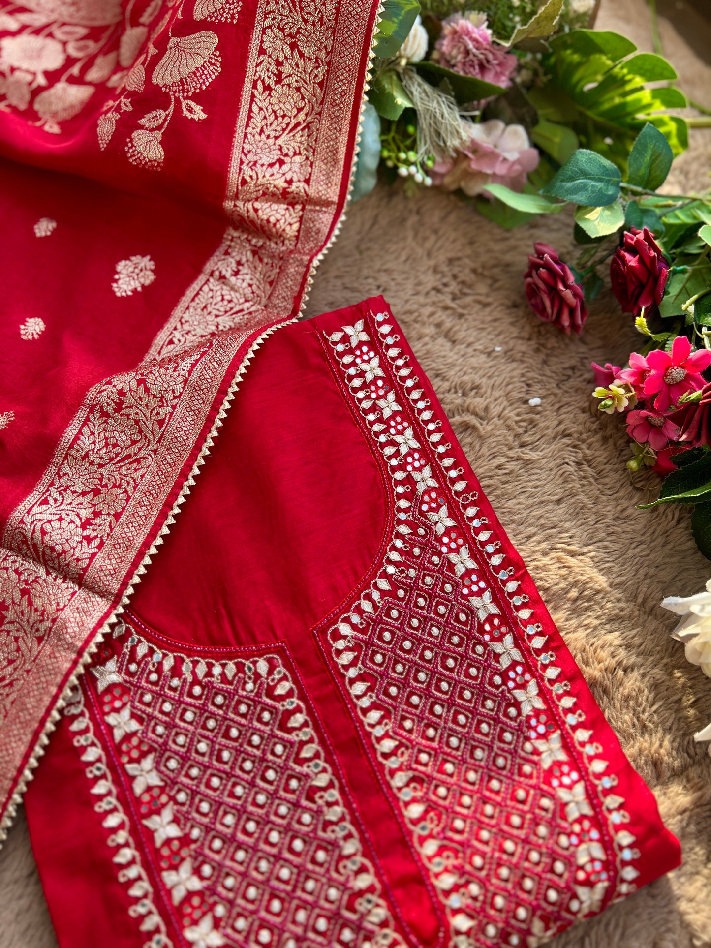 Elegant Red Chanderi Suit