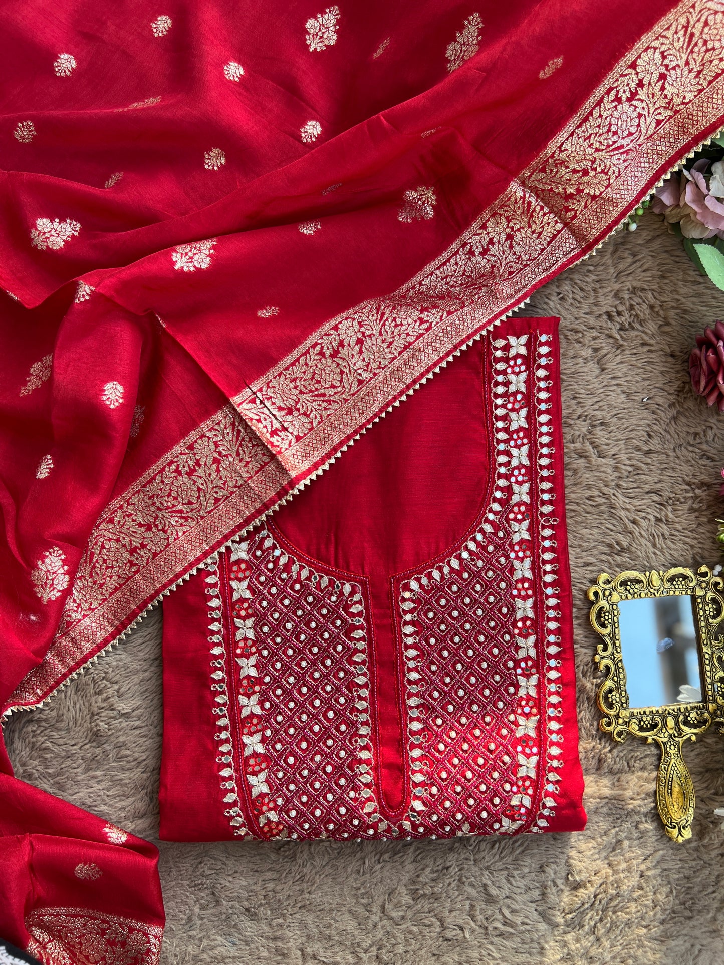 Elegant Red Chanderi Suit