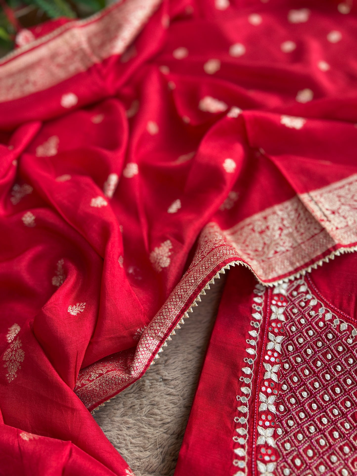 Elegant Red Chanderi Suit