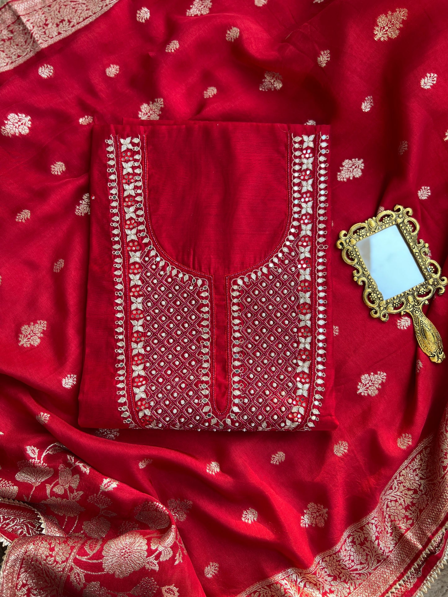 Elegant Red Chanderi Suit