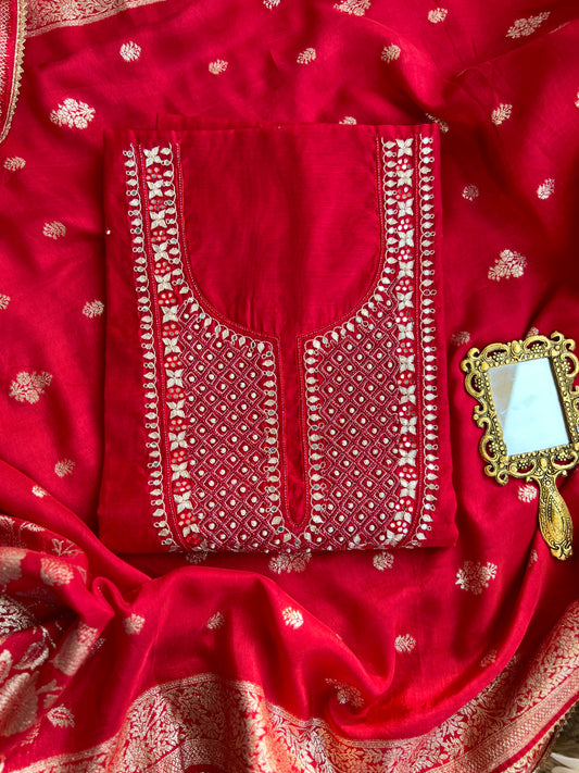 Elegant Red Chanderi Suit