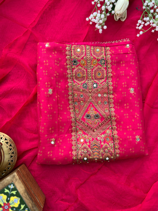 Luxurious Russia Silk Suit with Mirror Work & Chiffon Dupatta