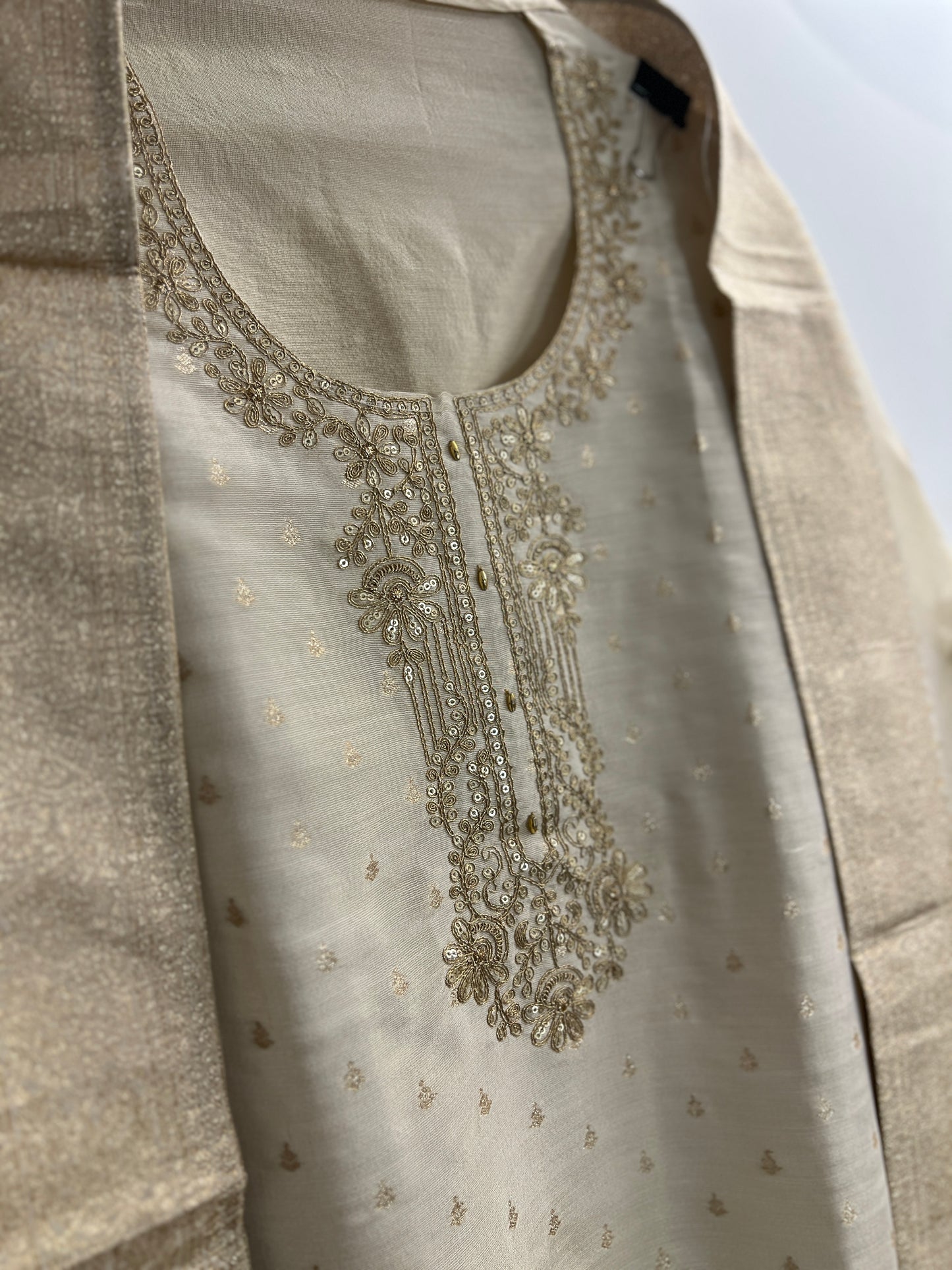 Stunning Ivory Shimmer Silk Unstitched Suit