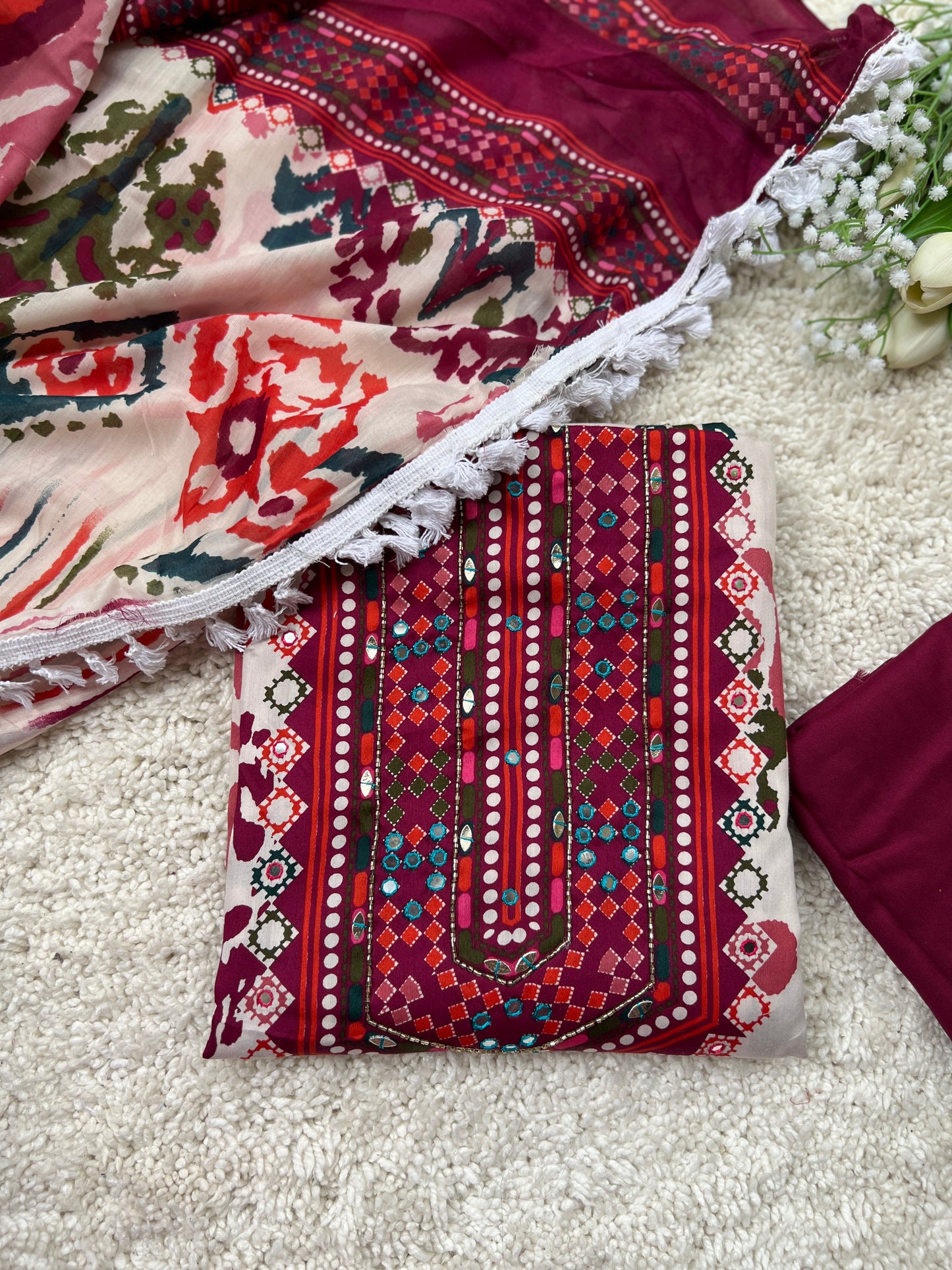 Boho Chic Mirror Works Unstiche suit