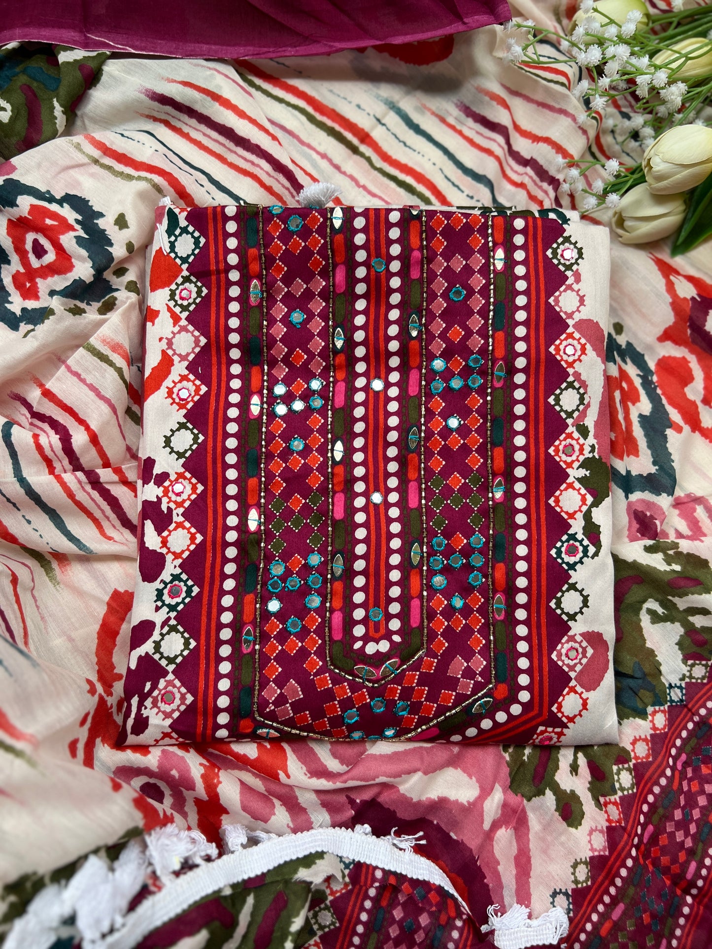 Boho Chic Mirror Works Unstiche suit