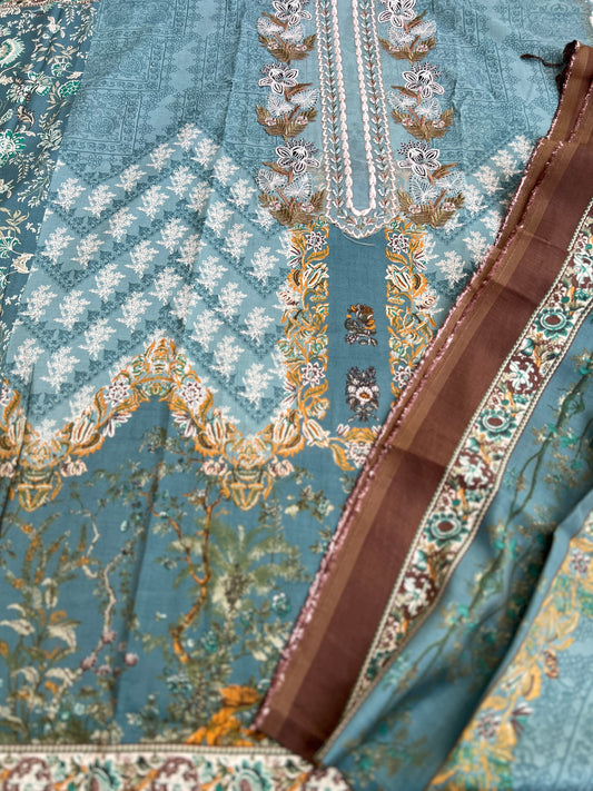 Teal Blue Modal Maslin Pakistani Suit Set