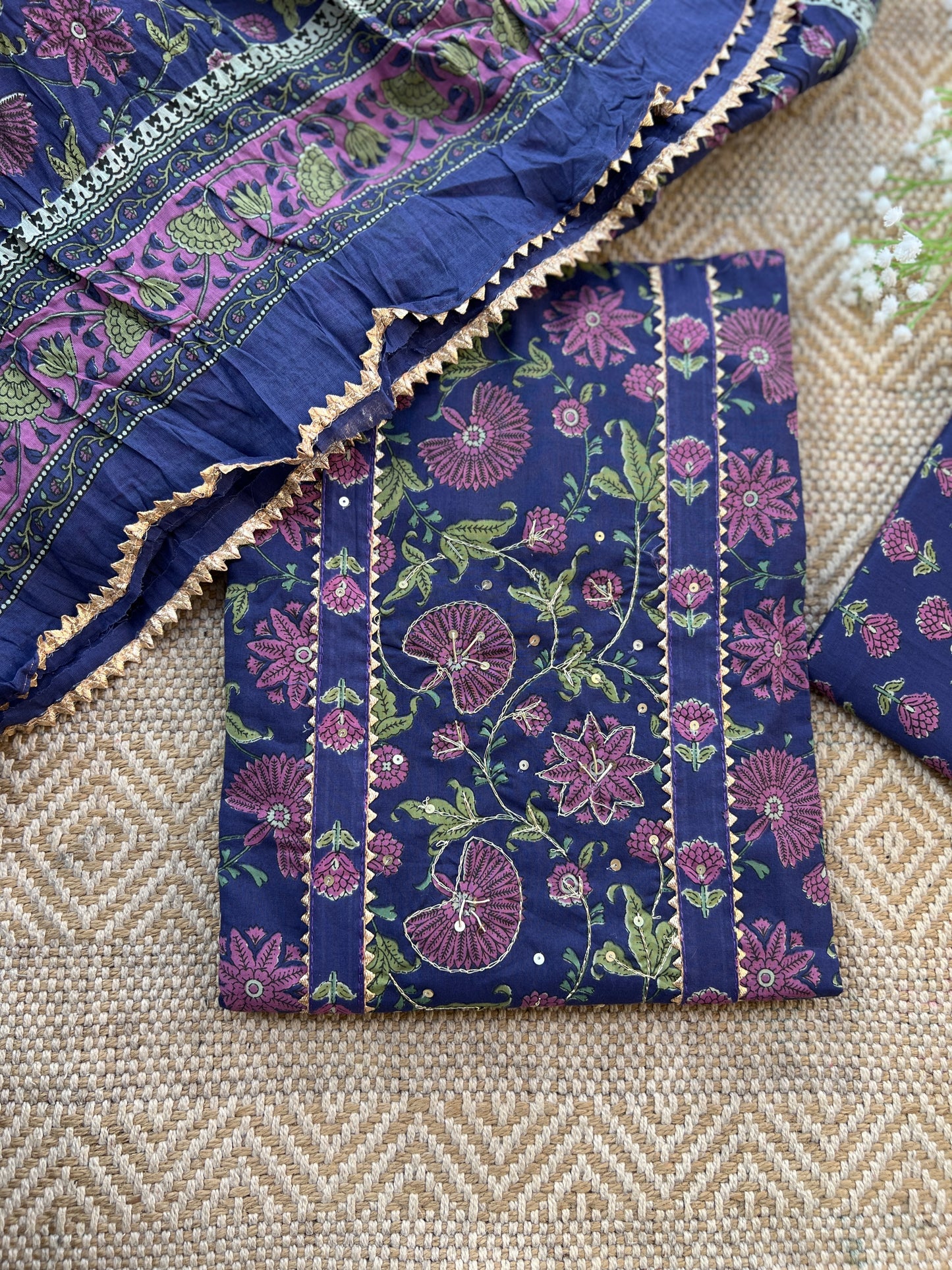 Handblock Prints with Delicate Handwork