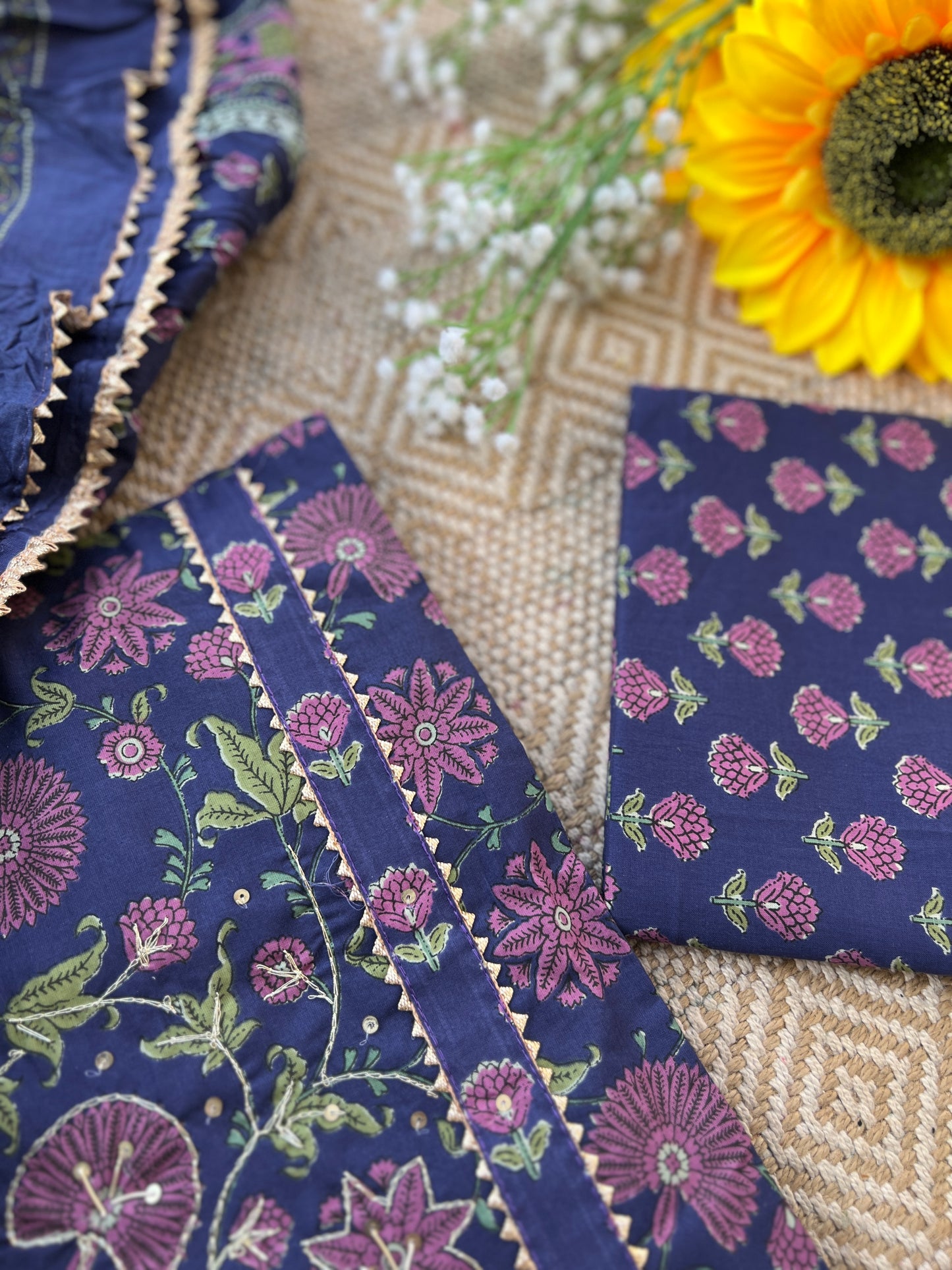 Handblock Prints with Delicate Handwork