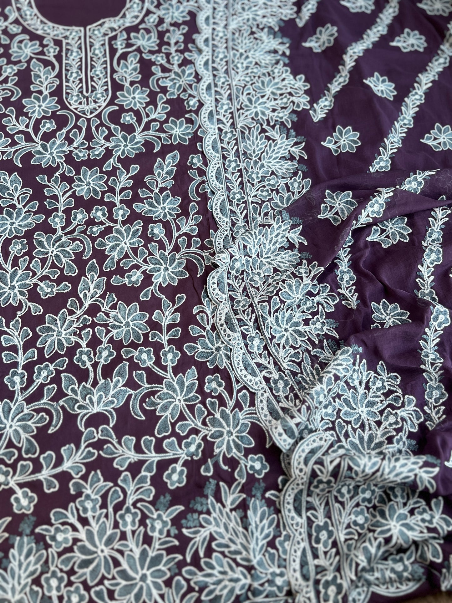 Full Jaal Kashmiri Embroidered Suit with Chiffon Jaal Dupatta