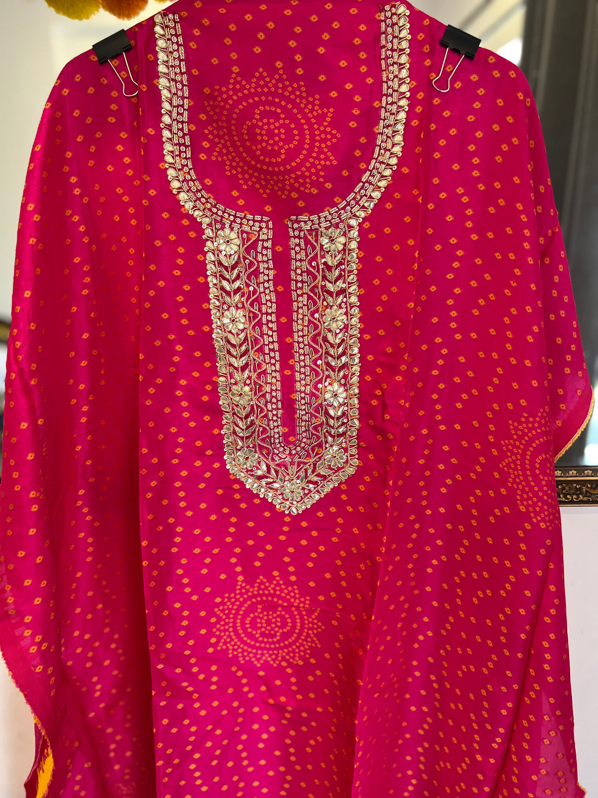 Fuchsia Pink Bandhani Gota Patti Suit