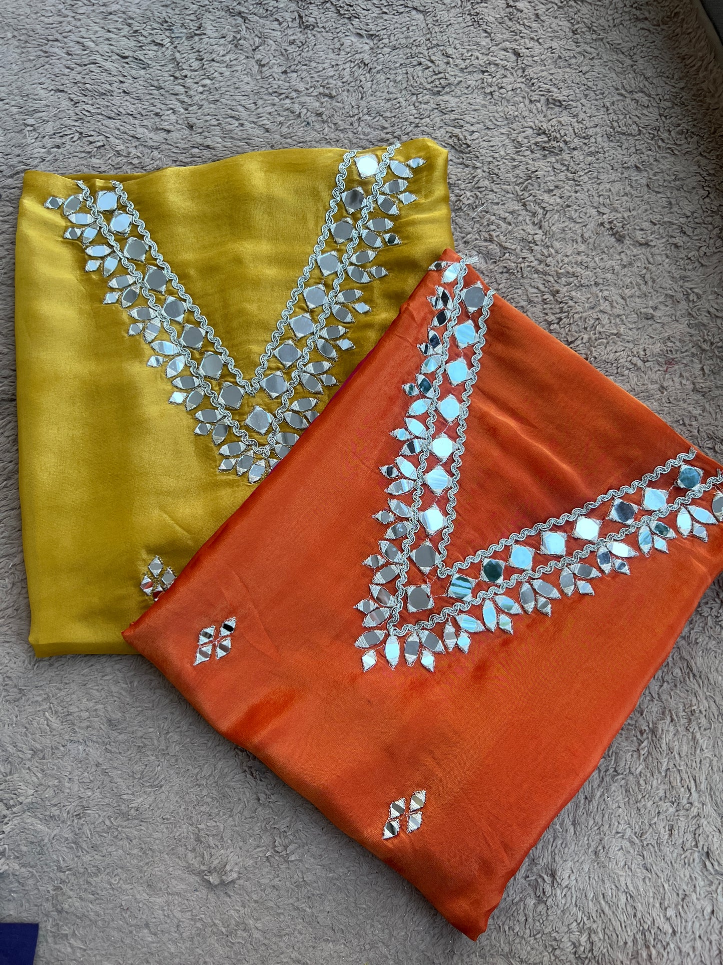 Radiant Ombre Silk Suit with Handcrafted Mirror & Gota Detailing