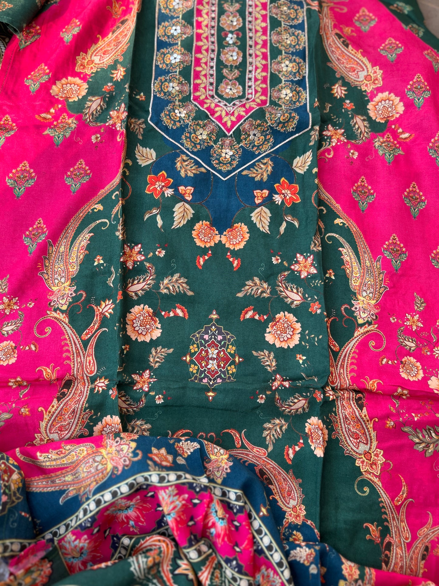 Green pink Semistiched Maslin