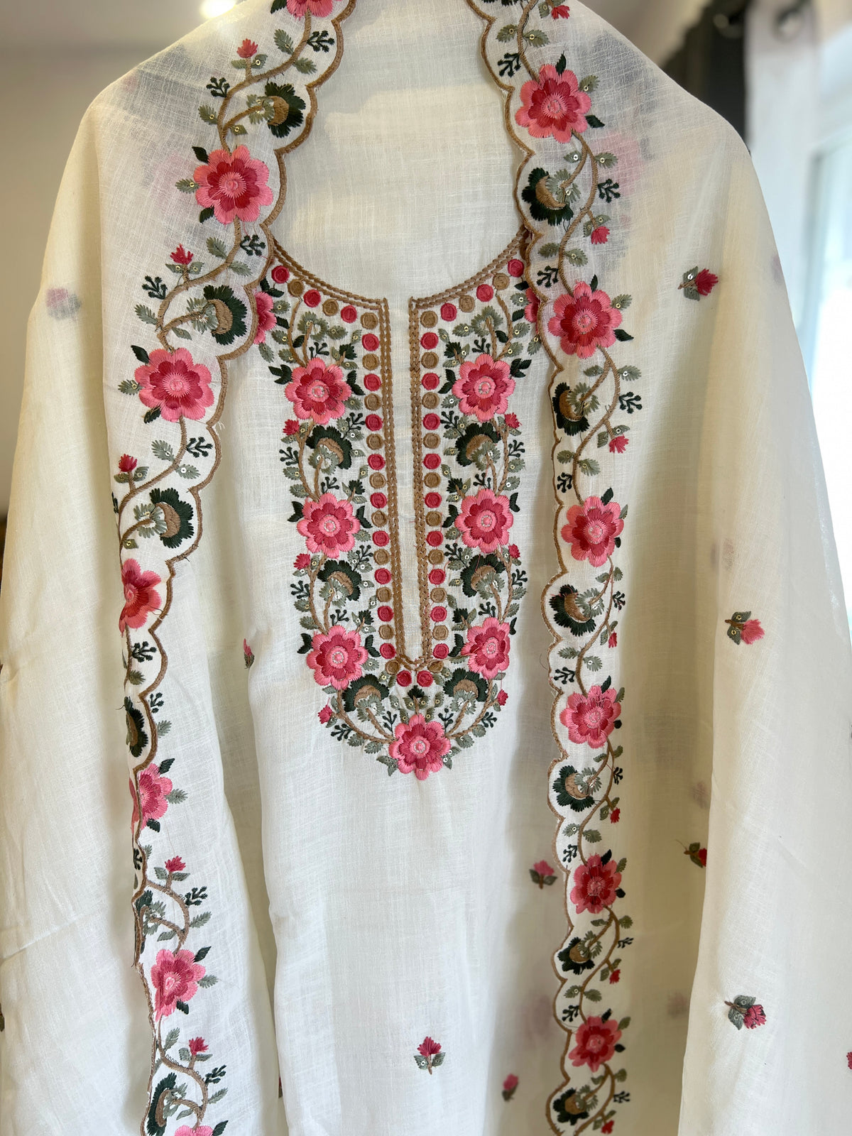 Floral Embroidered Linen Suit