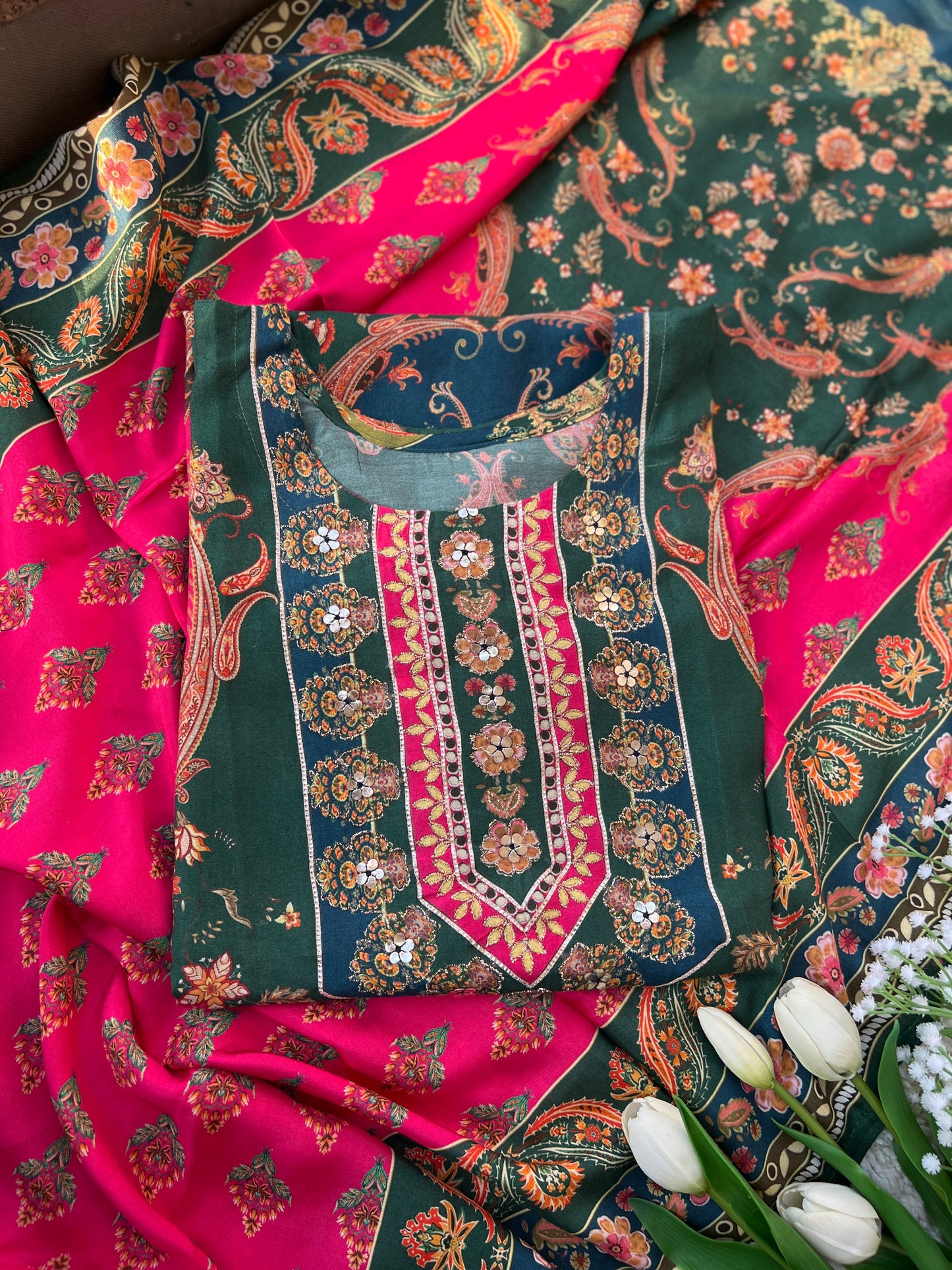 Green pink Semistiched Maslin