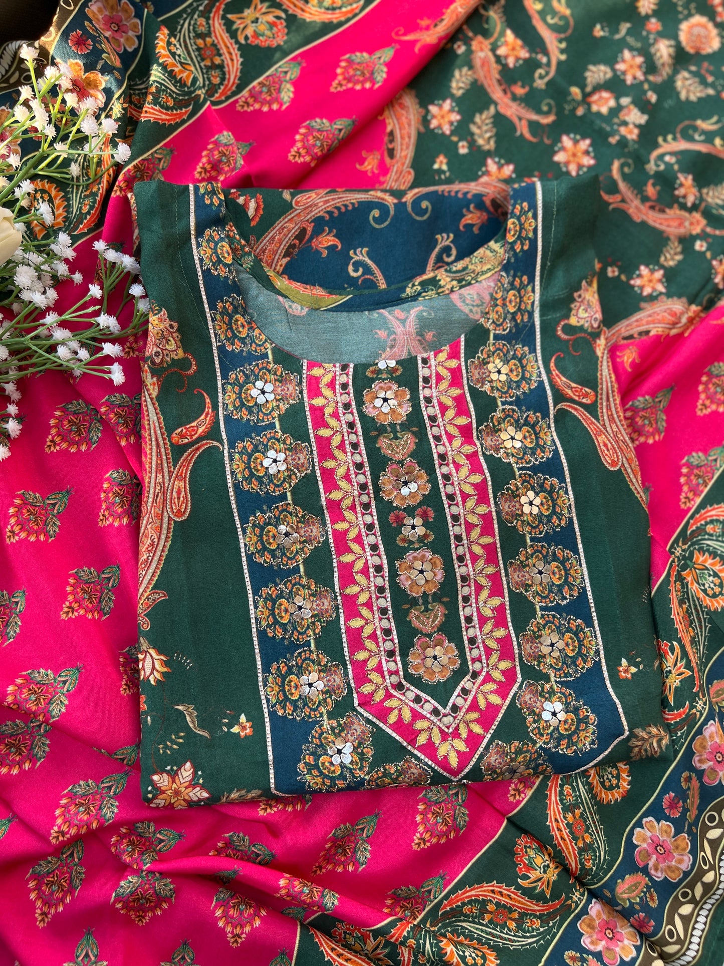 Green pink Semistiched Maslin