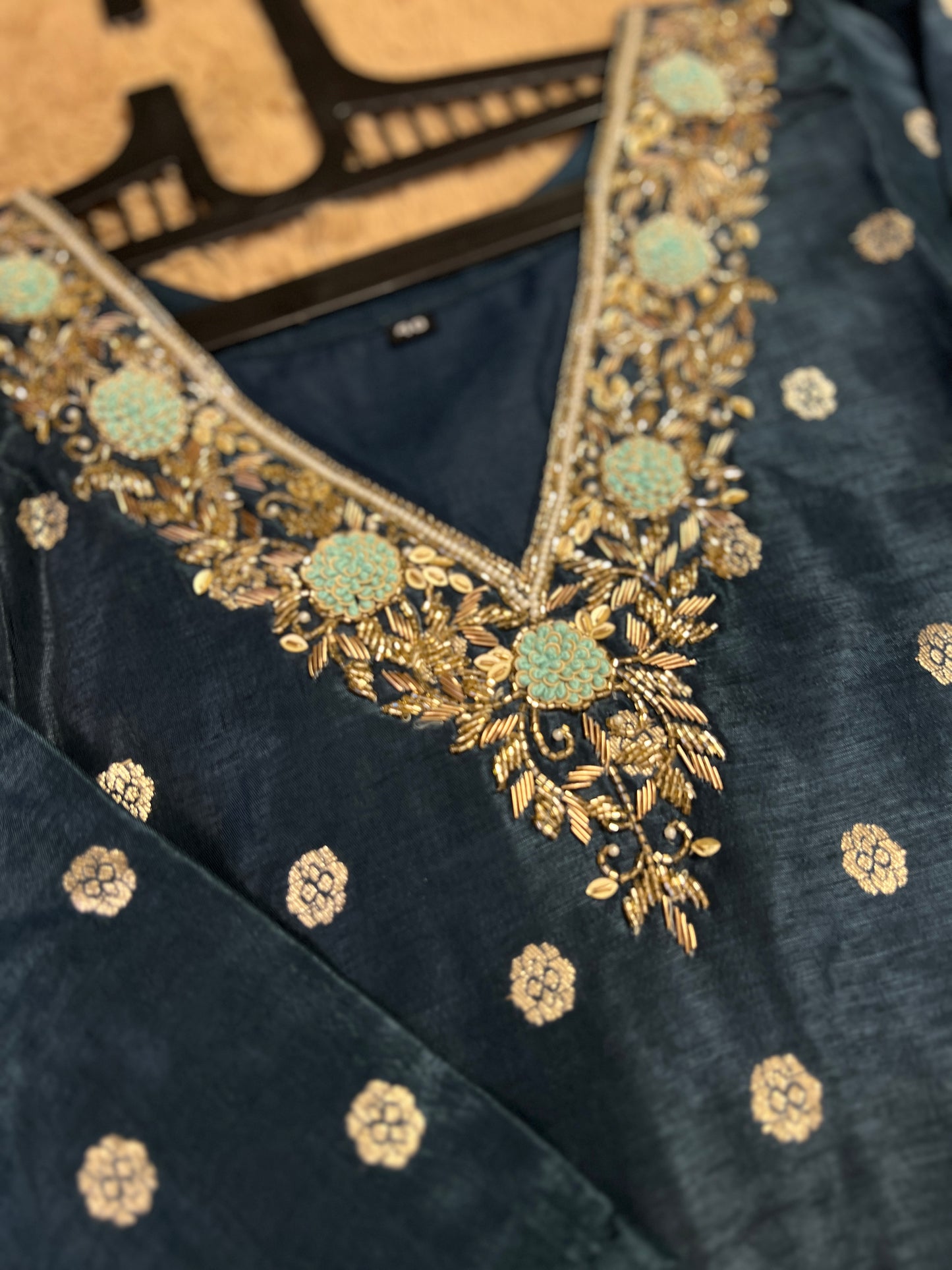 Teal Blue Banarasi Silk Suit with Handwork & Banarasi Dupatta