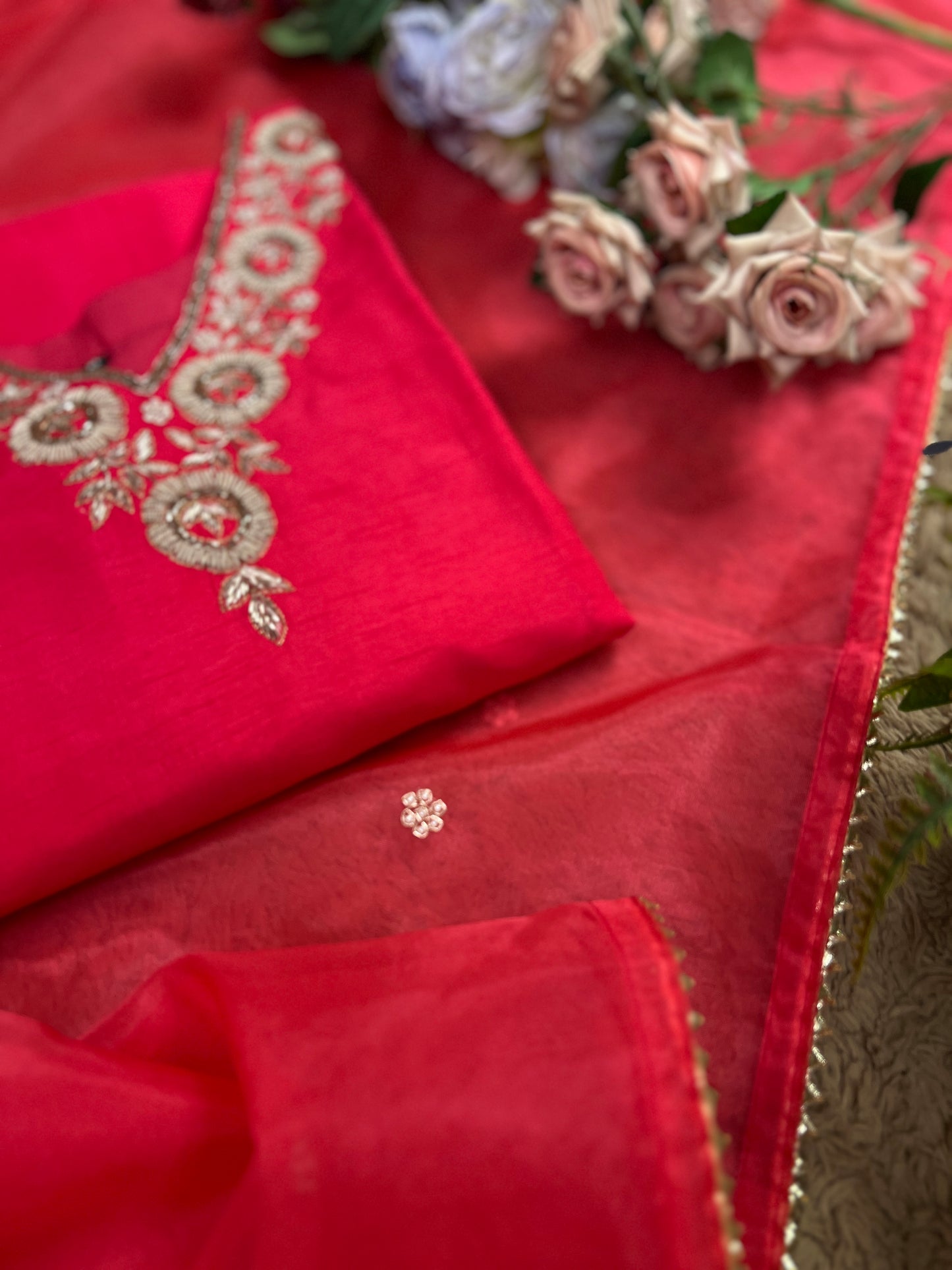 Dark Pink Dola Silk Suit with Handwork Ready to wear Salwar suit