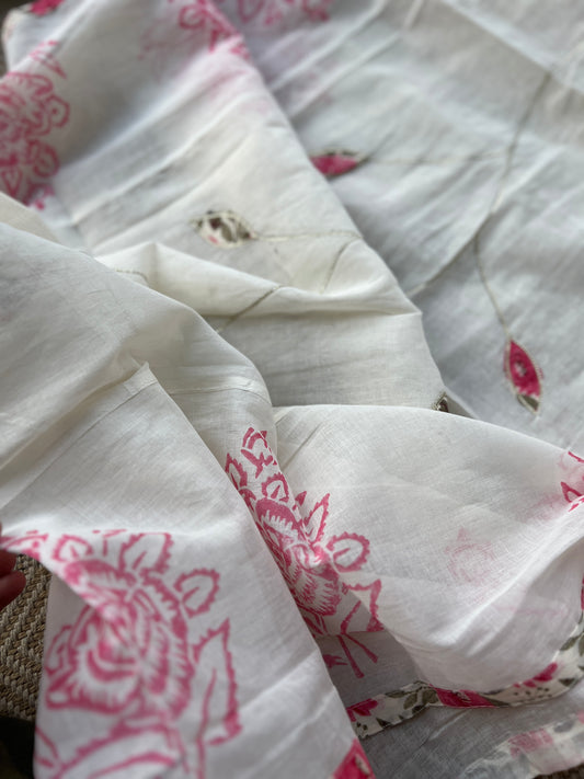 Floral Rose pink Handblock Cotton suit set