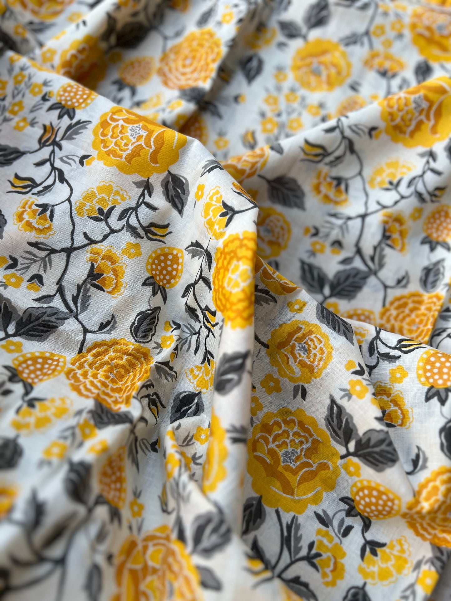 Mustard Floral Handblock Cotton Suit Set